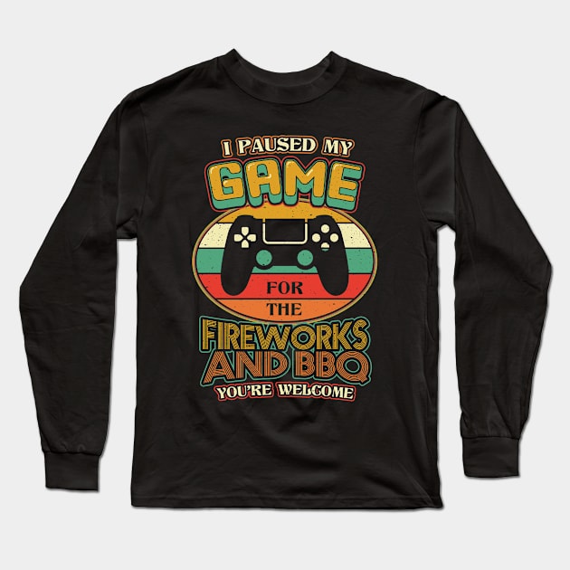 I Paused My Game Fireworks BBQ Long Sleeve T-Shirt by aneisha